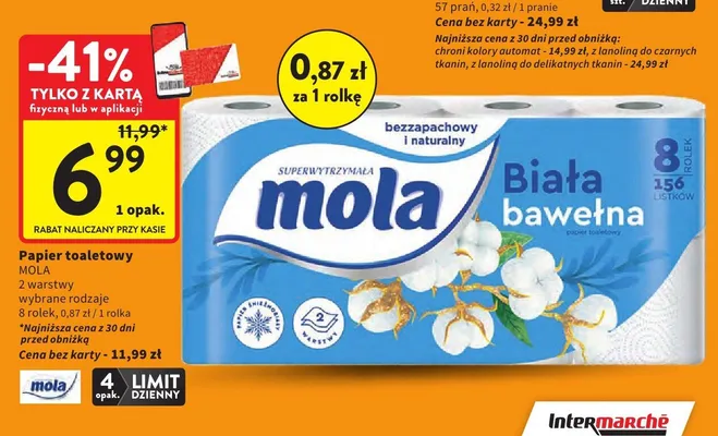Papier toaletowy biała bawełna 2 warstwy promocja w Intermarche