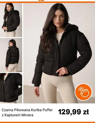 Czarna pikowana kurtka puffer z kapturem Miviera promocja w Born2be