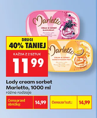 Lody cream sorbet Marletto czarna porzeczka promocja w Biedronka