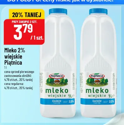 Mleko wiejskie Piątnica 2% promocja w POLOmarket
