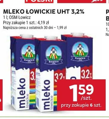 Mleko Łowickie UHT 3,2% promocja w Stokrotka