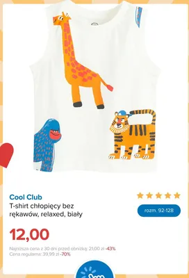 T-shirt chłopięcy bez rękawów Cool Club relaxed biały promocja w Smyk