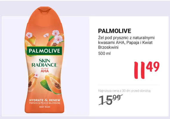 Żel pod prysznic z naturalnymi kwasami AHA Papaja i Kwiat Brzoskwini Palmolive promocja w Rossmann