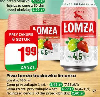 Piwo truskawka limonka promocja w Dino