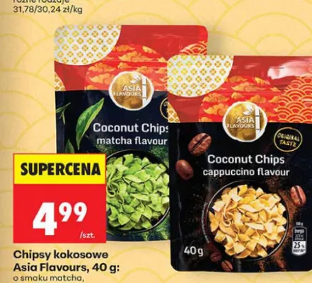 Chipsy kokosowe o smaku matcha Asia Flavours promocja w Biedronka