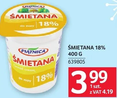 Śmietana 18% 400 g promocja w Selgros