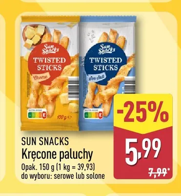 Kręcone paluchy solone Sun Snacks promocja w Aldi