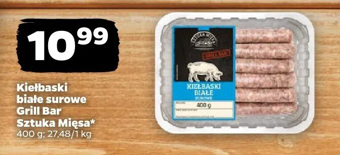 Kiełbaski białe surowe Grill Bar Sztuka Mięsa promocja w Netto