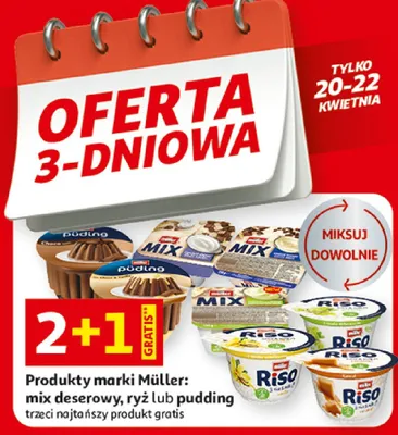 Produkty marki Müller: mix deserowy, ryż lub pudding promocja w Auchan