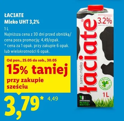 Mleko UHT 3,2% Łaciate promocja w Lidl