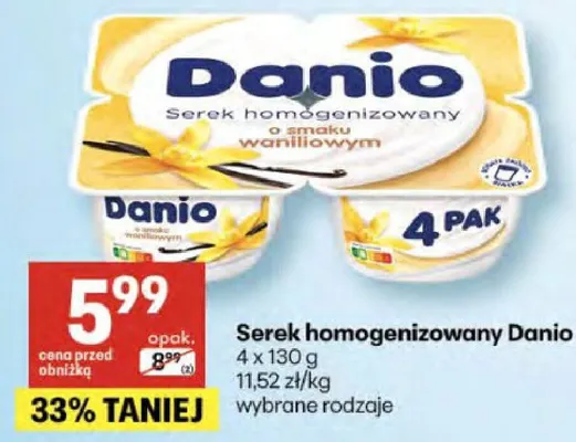 Serek homogenizowany Danio promocja w Delikatesy Centrum