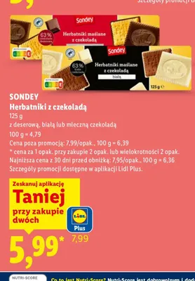 Herbatniki z czekoladą z deserową, białą lub mleczną czekoladą promocja w Lidl