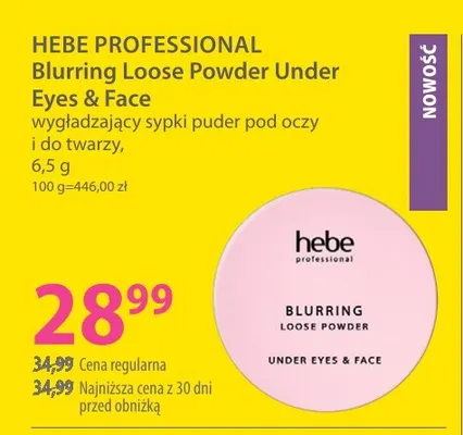 Puder sypki wygładzający pod oczy i do twarzy Blurring Loose Powder Under Eyes & Face Hebe Professional promocja w Hebe