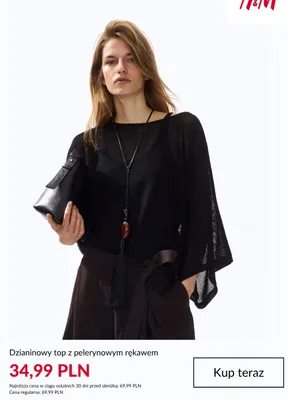 Dzianinowy top z pelerynowym rękawem H & M promocja w H&M