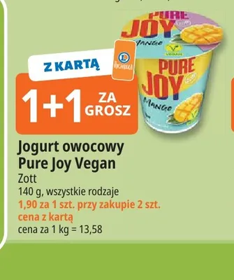 Jogurt owocowy Pure Joy Vegan Zott promocja w Leclerc