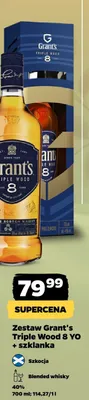 Zestaw Whisky Grant's Triple Wood 8 YO + szklanka 40% promocja w Netto