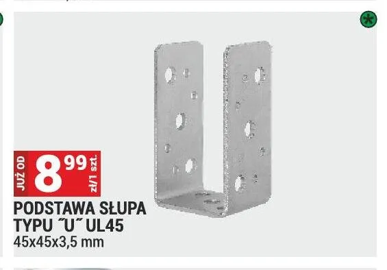 Podstawa słupa typu "U" UL45 45x45x3,5mm promocja w Merkury Market