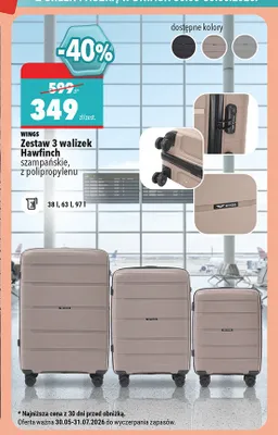 Zestaw 3 walizek Wings Hawfinch szampańskie z polipropylenu promocja w Biedronka