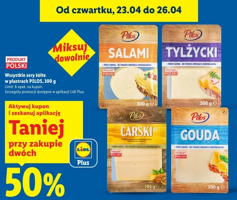 Ser żółty w plastrach Pilos Tylżycki promocja w Lidl