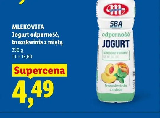Jogurt odporność brzoskwinia z miętą Mlekovita promocja w Lidl