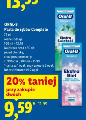 Pasta do zębów Oral-B Complete Ekstra Biel promocja w Lidl