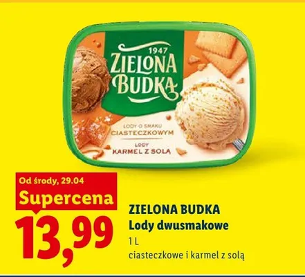 Lody dwusmakowe ciasteczkowe i karmel z solą Zielona Budka promocja w Lidl