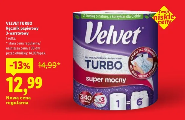 Ręcznik papierowy Velvet Turbo 3-warstwowy super mocny promocja w Lidl