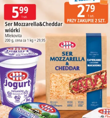 Ser Mozzarella&Cheddar wiórki Mlekovita promocja w Leclerc