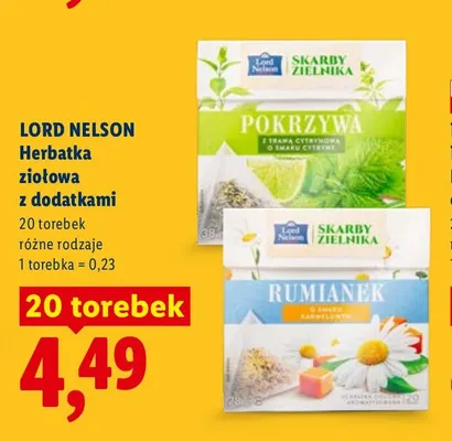 Herbatka ziołowa z dodatkami rumianek o smaku karmelowym Lord Nelson promocja w Lidl
