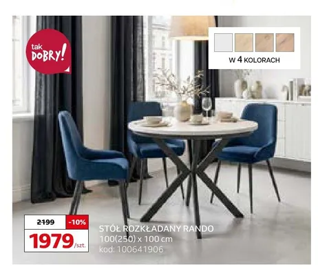 Stół rozkładany Rando 100(250) x 100 cm promocja w Komfort