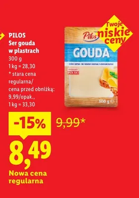 Ser gouda w plastrach Pilos promocja w Lidl