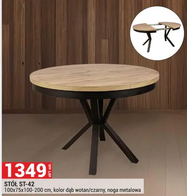 Stół ST-42 100x75x100-200cm kolor dąb wotan/czarny noga metalowa promocja w Merkury Market