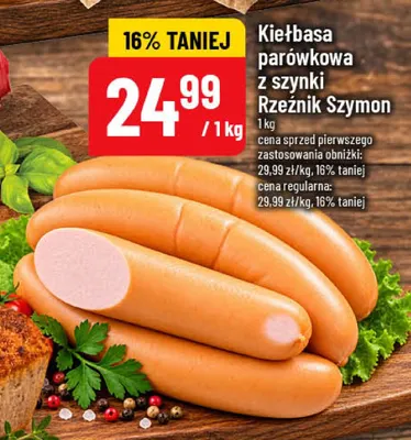 Kiełbasa parówkowa z szynki Rzeźnik Szymon promocja w POLOmarket