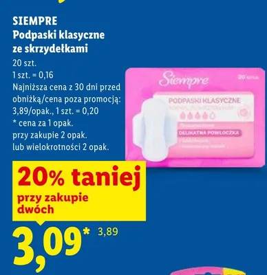 Podpaski klasyczne ze skrzydełkami promocja w Lidl