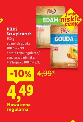 Ser gouda w plastrach Pilos promocja w Lidl