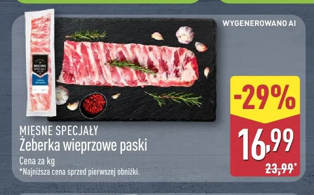 Żeberka wieprzowe paski Mięsne Specjały promocja w Aldi