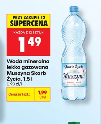 Woda mineralna lekko gazowana Muszyna Skarb Życia promocja w Biedronka