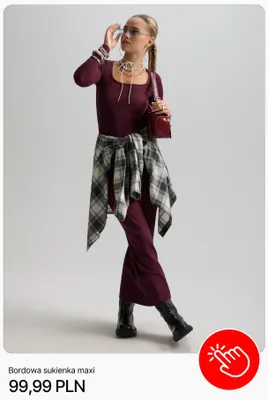 Bordowa sukienka maxi Cropp promocja w Cropp