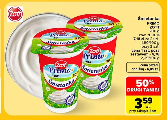 Śmietanka Primo Zott 30% promocja w Carrefour
