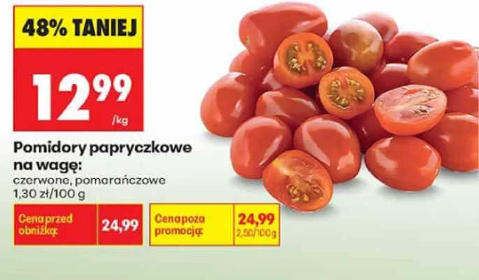 Pomidory papryczkowe pomarańczowe na wagę promocja w Biedronka