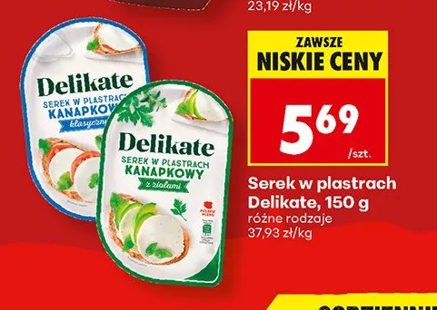 Serek w plastrach kanapkowy klasyczny Delikate promocja w Biedronka