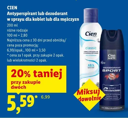 Antyperspirant lub dezodorant dla kobiet lub mężczyzn, 200ml, różne rodzaje promocja w Lidl