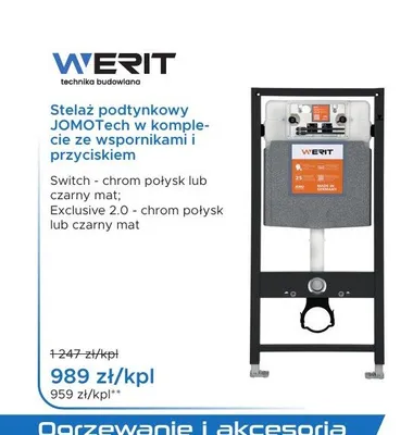 Stelaż podtynkowy WERIT JOMOTech w komplecie ze wspornikami i przyciskiem promocja w Blu Salony Łazienek