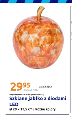 Szklane jabłko z diodami LED Ø 20x17,5 cm promocja w Action