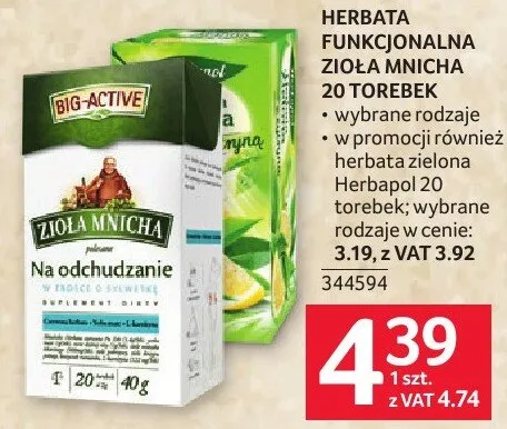Herbata funkcjonalna Zioła Mnicha 20 torebek promocja w Selgros