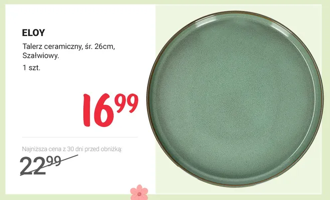 Talerz ceramiczny, śr. 26cm, szałwiowy promocja w Rossmann