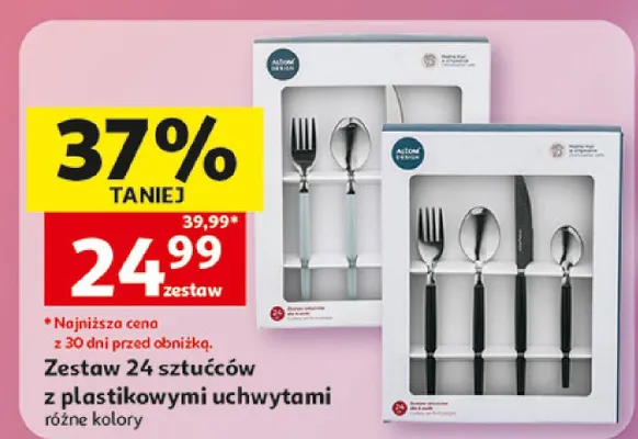 Zestaw 24 sztućców z plastikowymi uchwytami promocja w Auchan