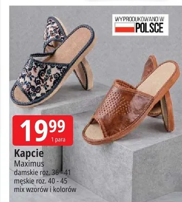 Kapcie Maximus damskie roz. 36-41 męskie roz. 40-45 mix wzorów i kolorów promocja w Leclerc
