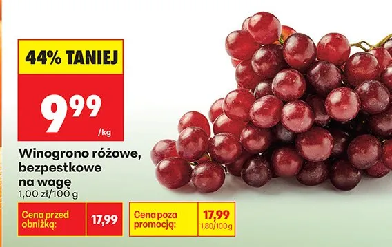 Winogrona różowe, bezpestkowe na wagę promocja w Biedronka