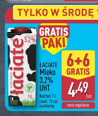 Mleko UHT Łaciate 3,2% promocja w Aldi